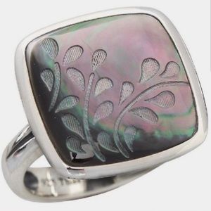 Silpada Sterling Silver Carved Fern Leaf R2389 Abalone Band Ring